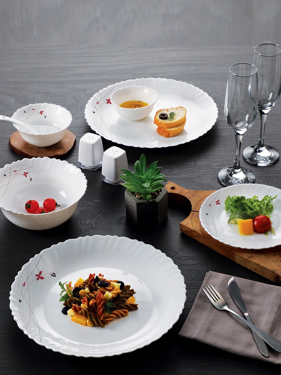 

Cello Set Of 27 White & Pink Floral Printed Dazzle Lush Fiesta Opalware Dinner Set
