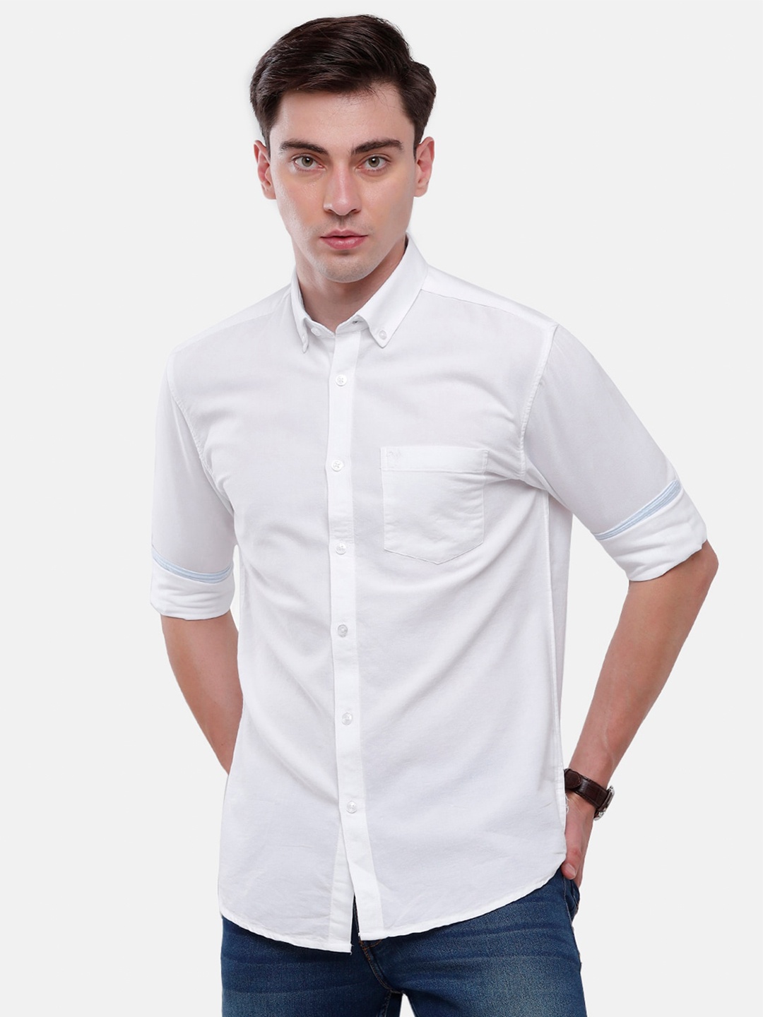 

Classic Polo Men White Solid Pure Cotton Casual Shirt