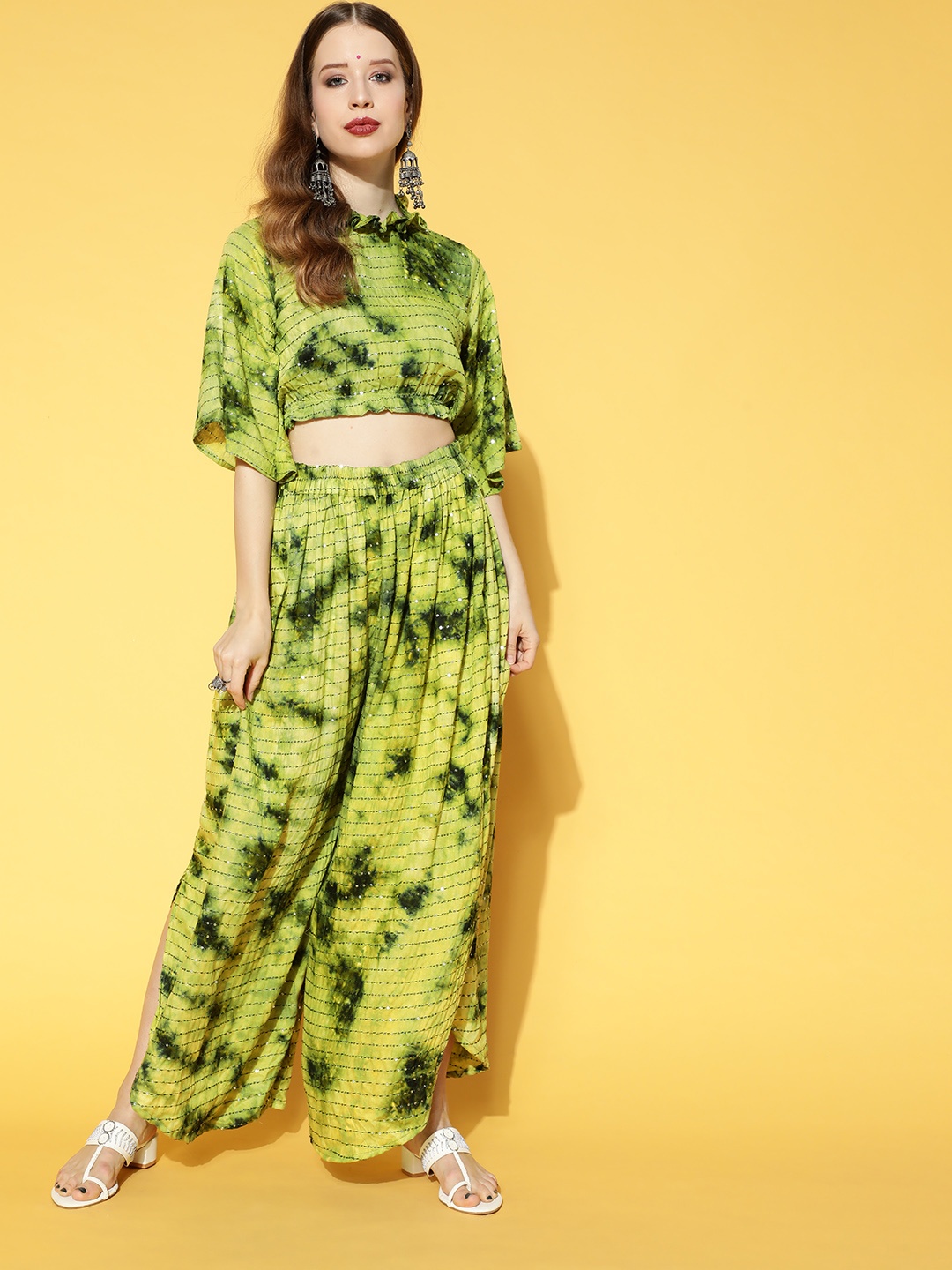 

InWeave Women Green Dyed & Sequined Co-ord Set