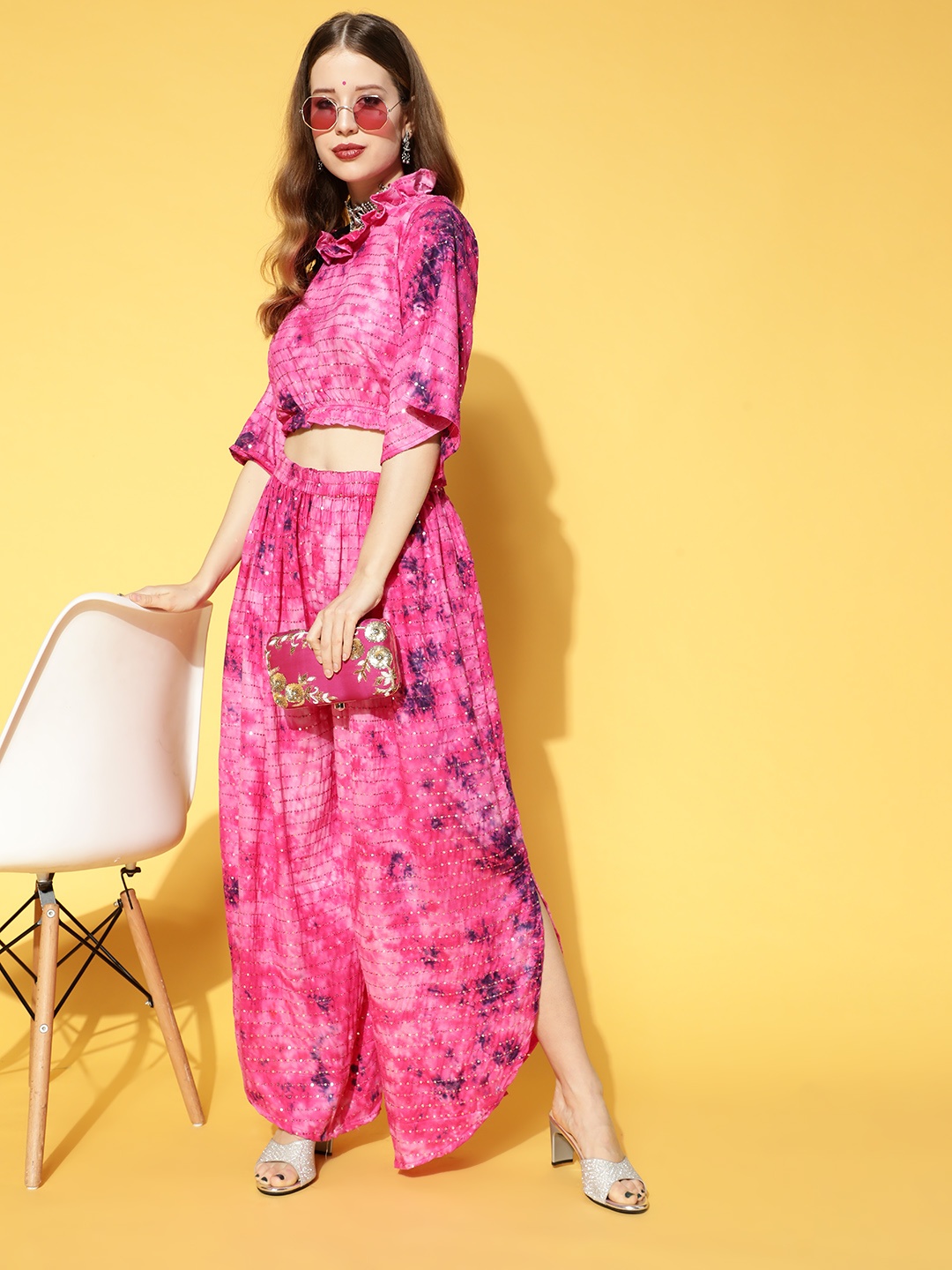

InWeave Women Pink & Navy Blue Dyed & Sequined Co-ord Set