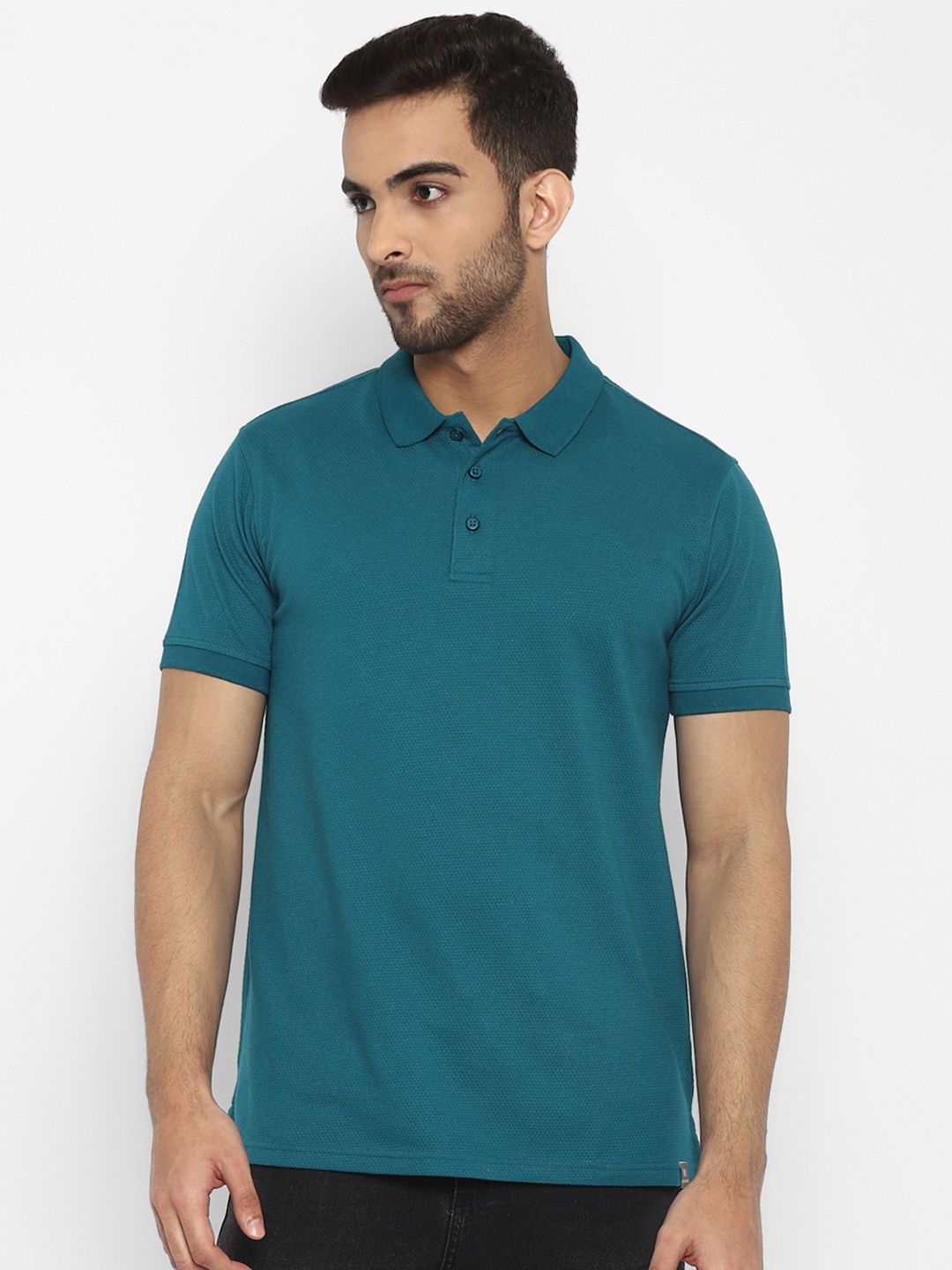 

Red Chief Men Teal Solid Polo Collar Regular Fit T-shirt