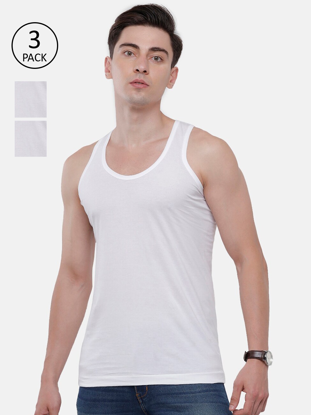 

Classic Polo Men Pack Of 3 White Solid Slim-Fit Innerwear Vests