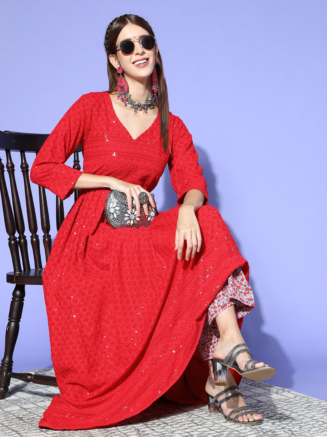

InWeave Gorgeous Red Viscose Rayon Swirling Volume Kurta