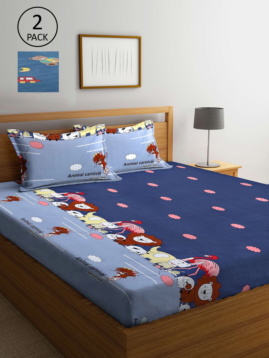 

KLOTTHE Set of 2 King Bedsheet with 4 Pillow Covers, Navy blue