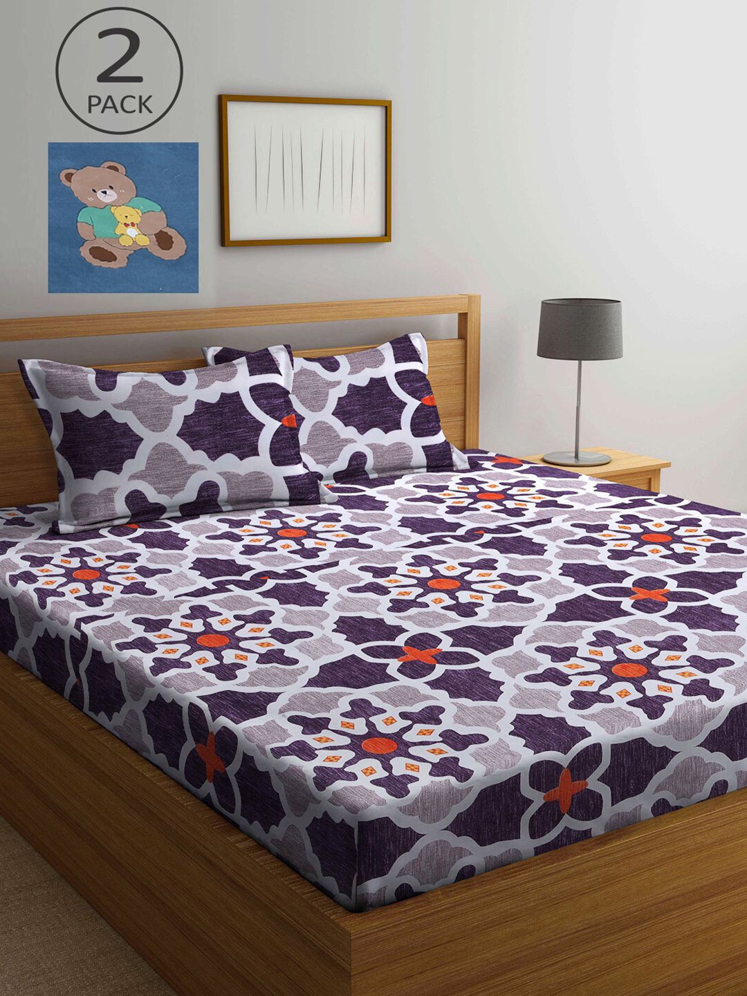 

KLOTTHE Printed 210 TC 2 King Bedsheet with 4 Pillow Covers, Blue