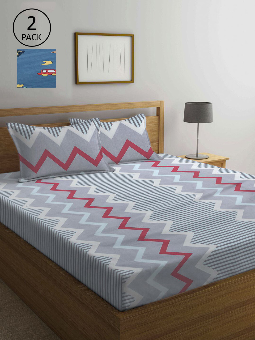 

KLOTTHE Multicoloured Geometric 210 TC 2 King Bedsheet with 4 Pillow Covers, Multi