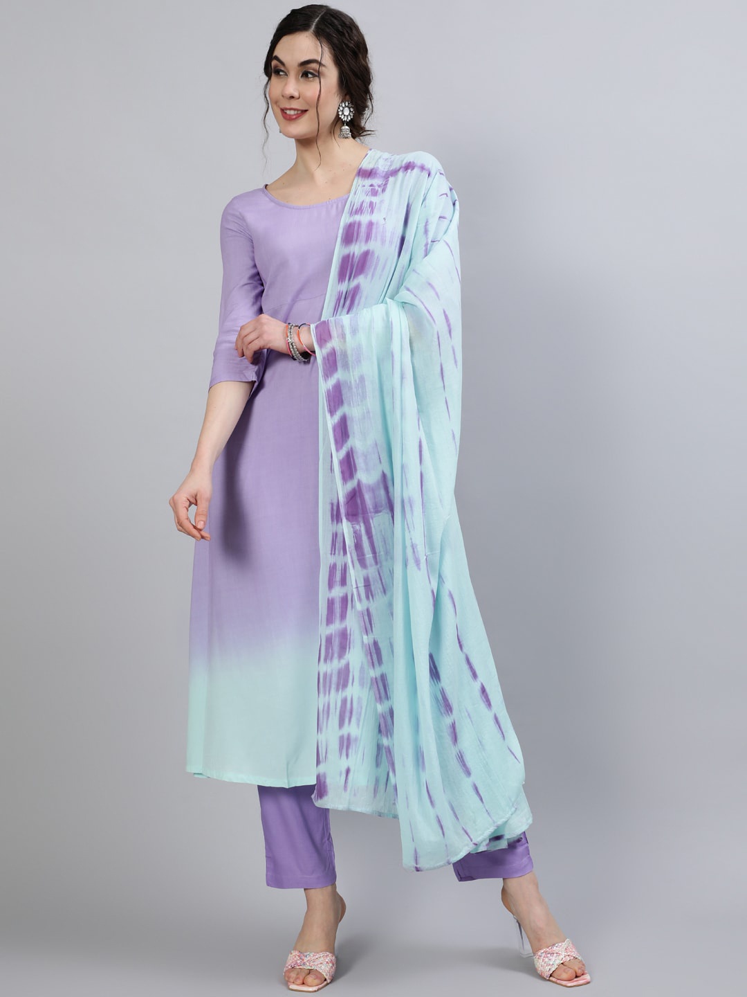 

saubhagya Women Lavender Yoke Design Panelled Kurta with Trousers & With Dupatta