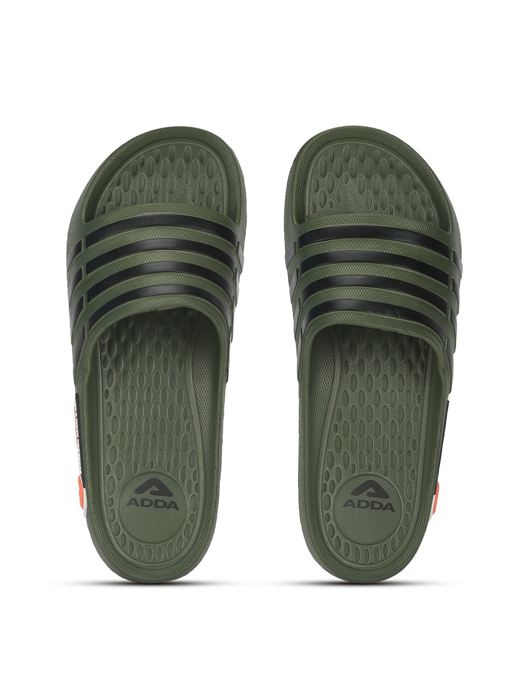 

Adda Men Olive Green Striped Rubber Sliders