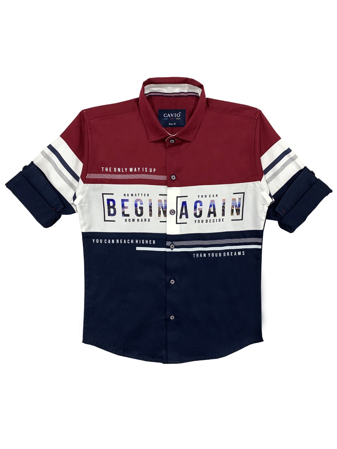 

CAVIO Boys Maroon & Navy Blue Printed Casual Shirt