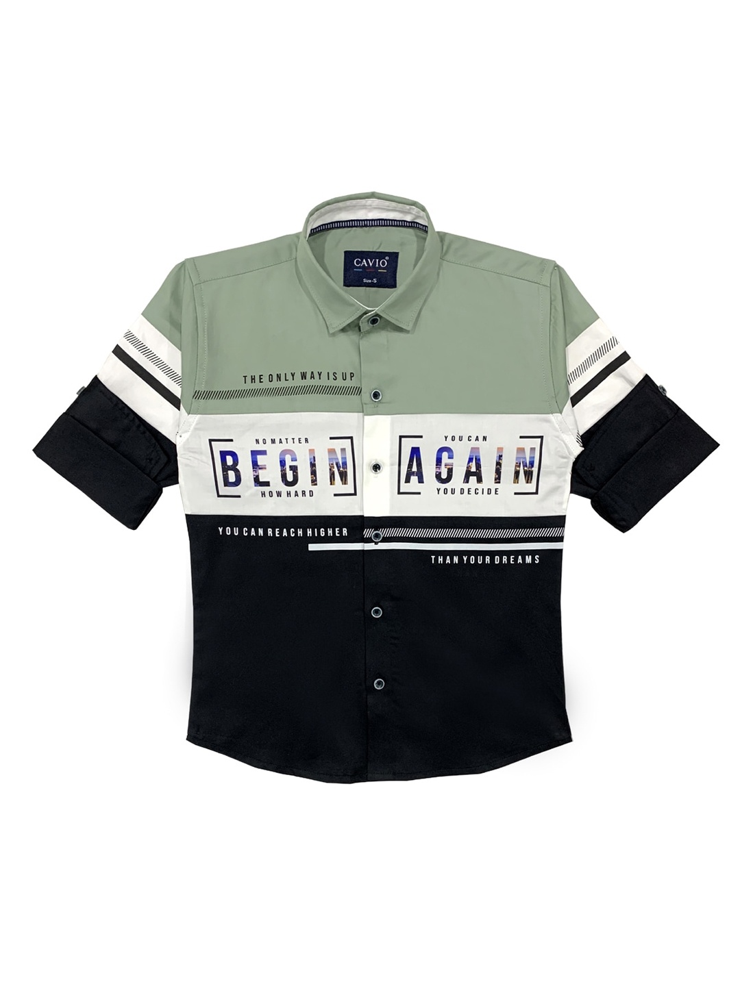 

CAVIO Boys Green & Black Printed Casual Shirt