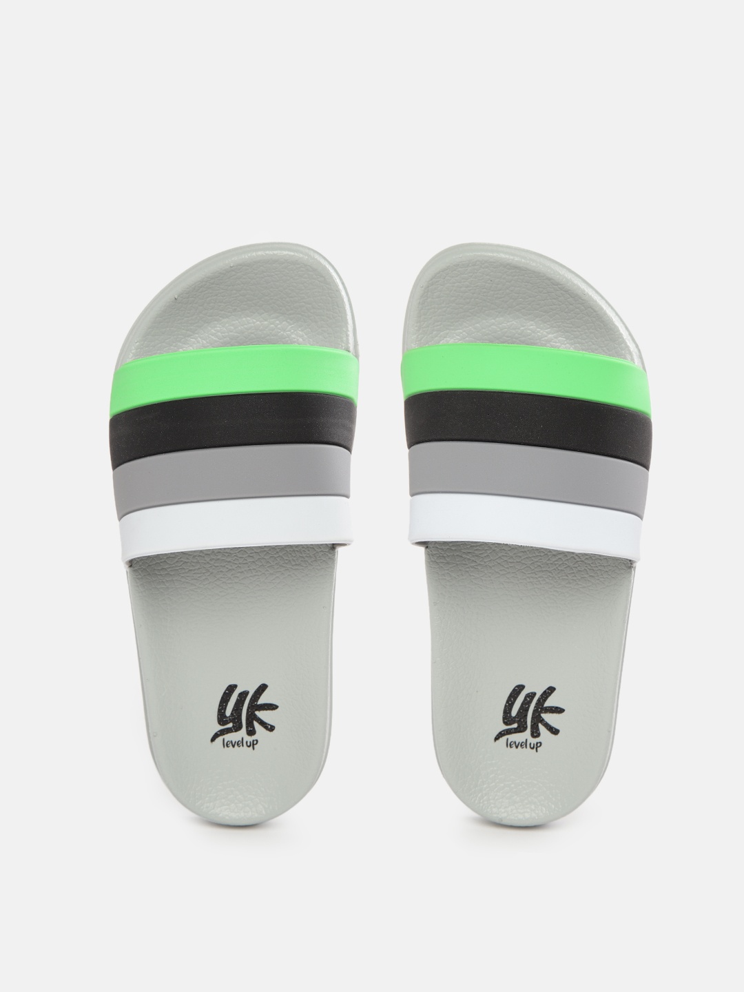 

YK Boys Grey & Green Striped Sliders