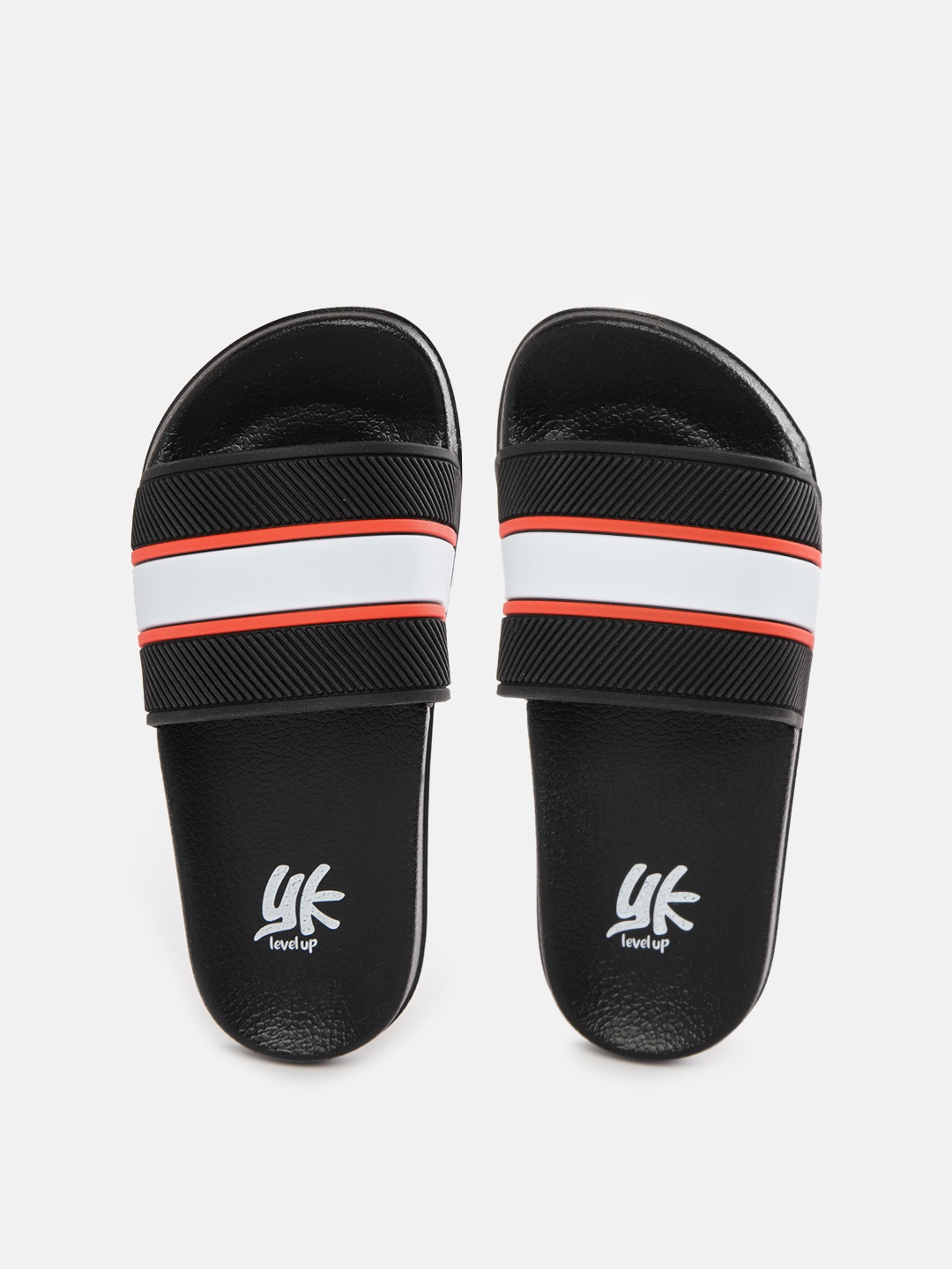 

YK Boys Black & Grey Self Striped Sliders