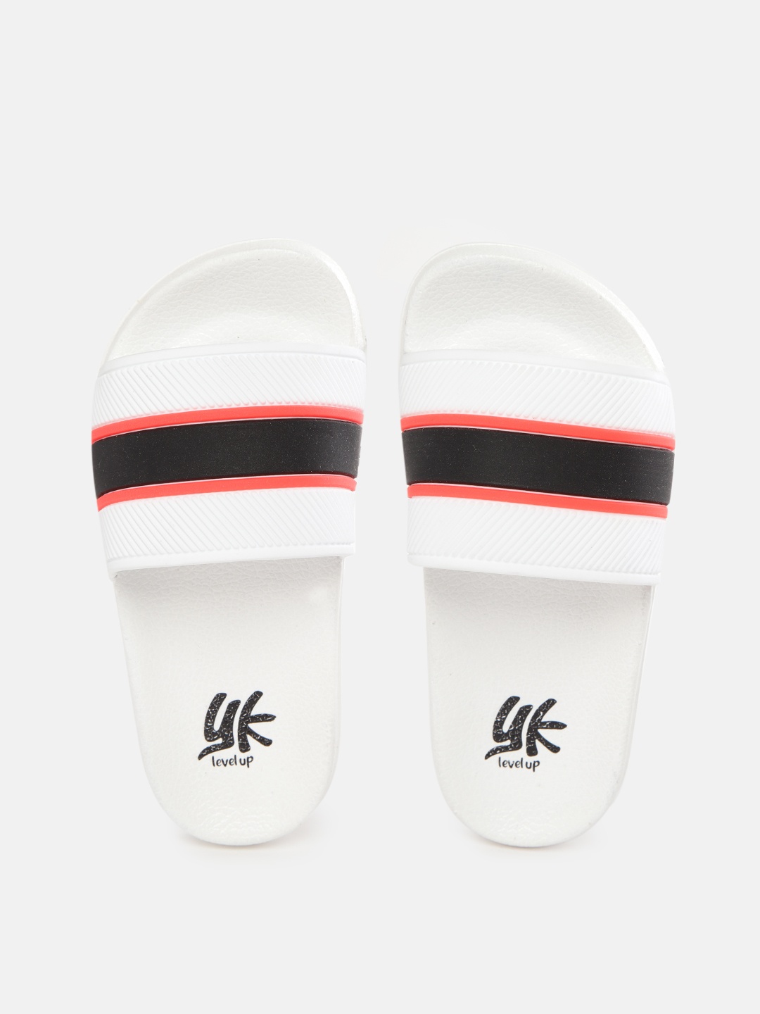 

YK Boys White & Black Self Striped Sliders