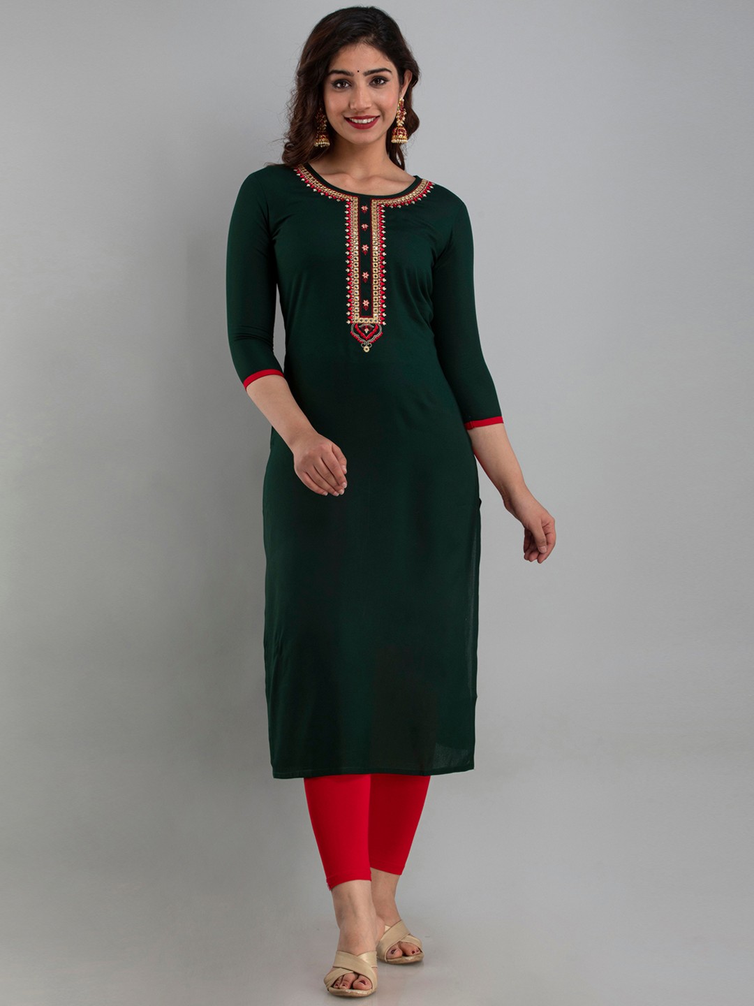 

FASHION DEPTH Women Green Thread Work Kurta