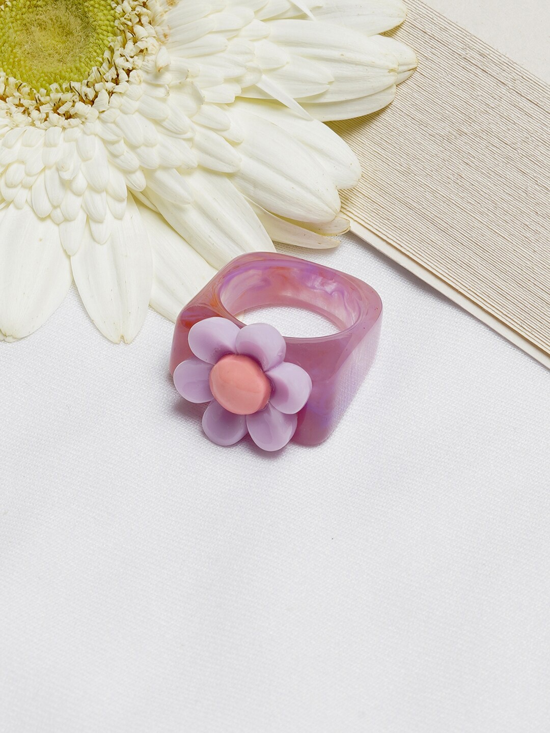 

BEWITCHED Purple Floral Square Shaped Signet Finger Ring