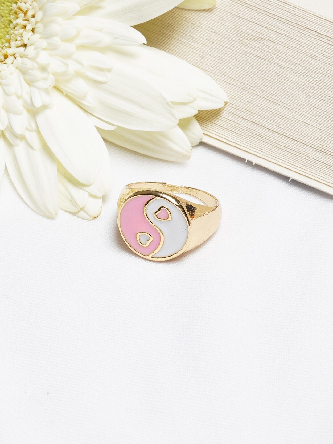 

BEWITCHED Gold-Toned & White Enamelled Finger Ring