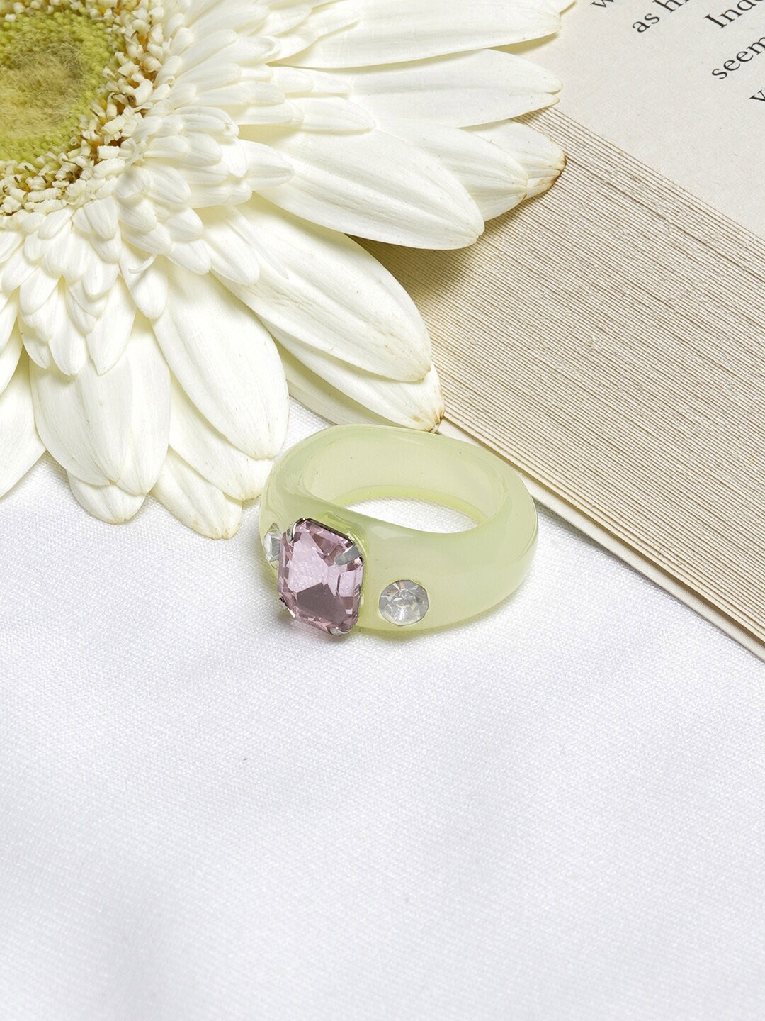 

BEWITCHED Yellow & Pink Rhinestone-Studded Finger Ring