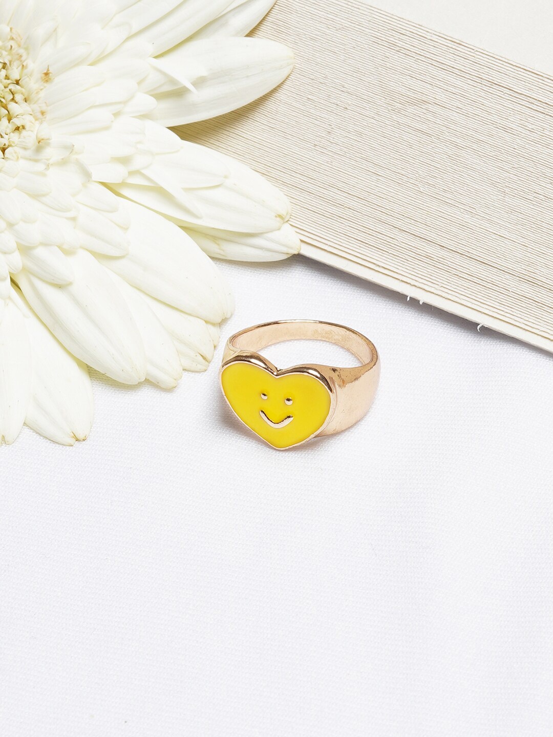 

BEWITCHED Gold-Toned & Yellow Heart With Smiley Finger Ring