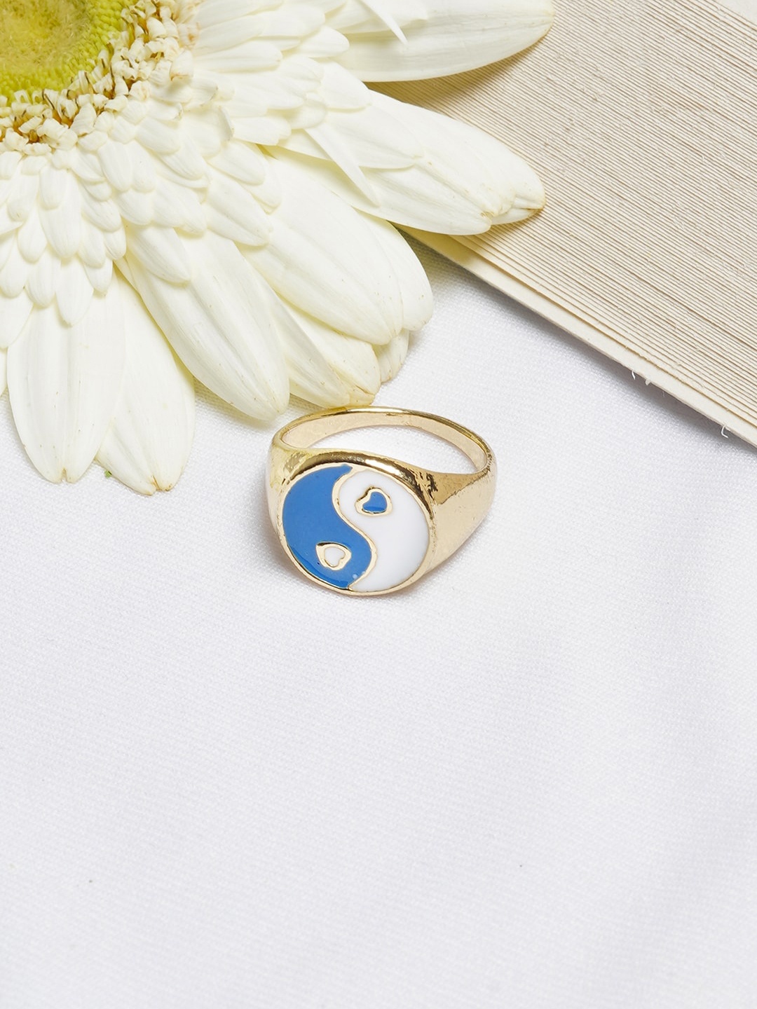 

BEWITCHED Gold-Toned Blue & White Enamelled Finger Ring, Multi