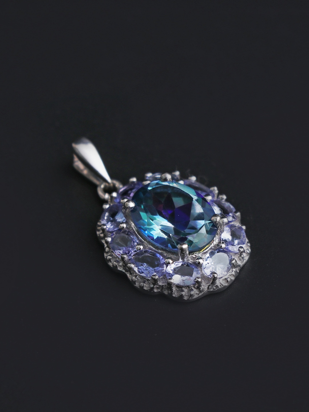 

HIFLYER JEWELS Rhodium-Plated & Blue Topaz Studded Pendant