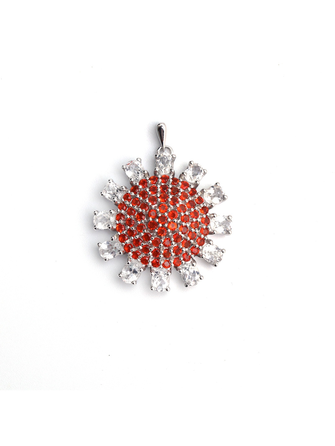 

HIFLYER JEWELS Rhodium-Plated White & Orange Opal-Studded Pendant, Silver
