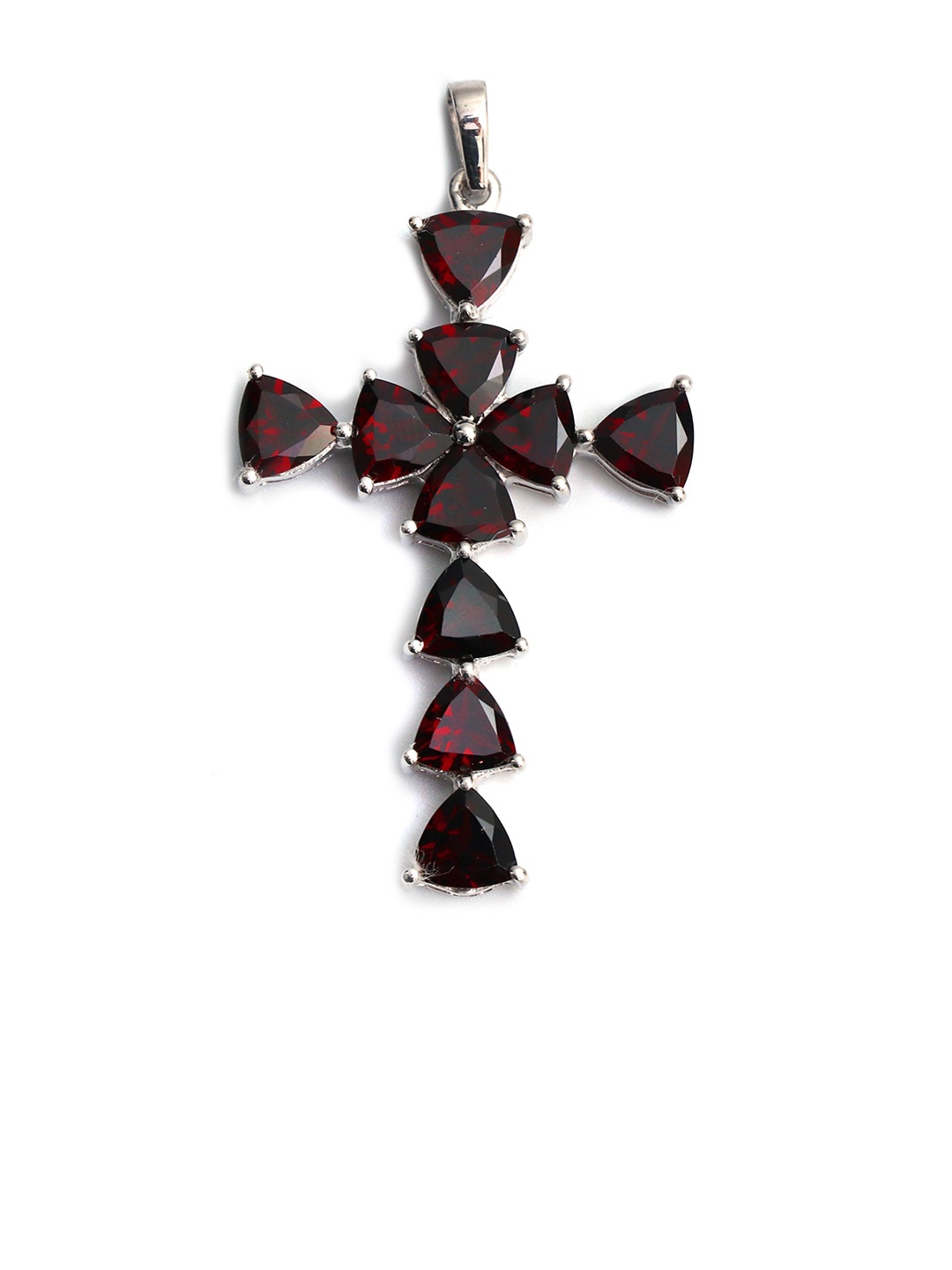 

HIFLYER JEWELS Rhodium-Plated Sterling Silver Garnet Stone Studded Pendant