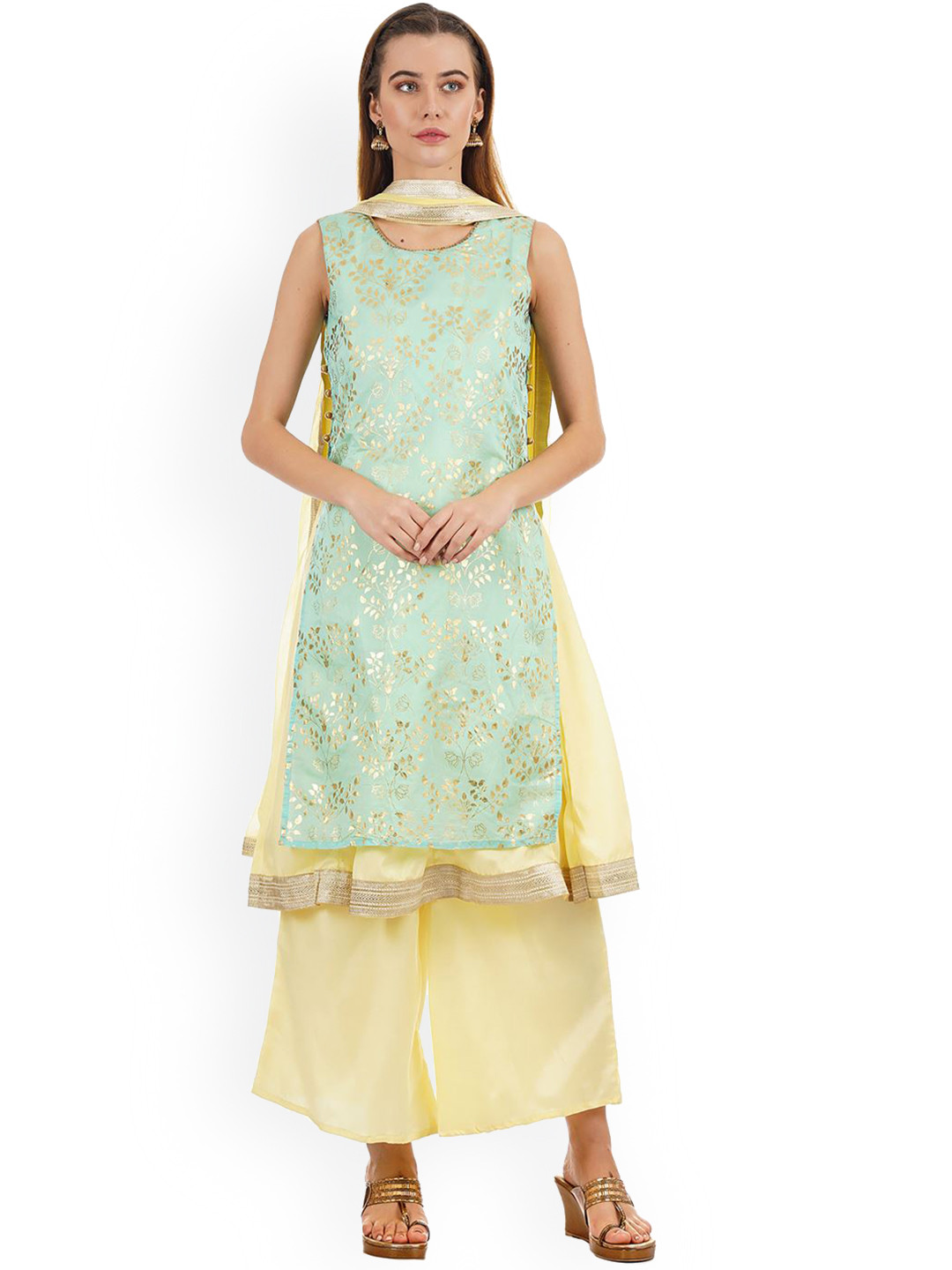 

Ethnicity Women Blue Ethnic Motifs Printed Layered Kurta with Palazzos & With Dupatta
