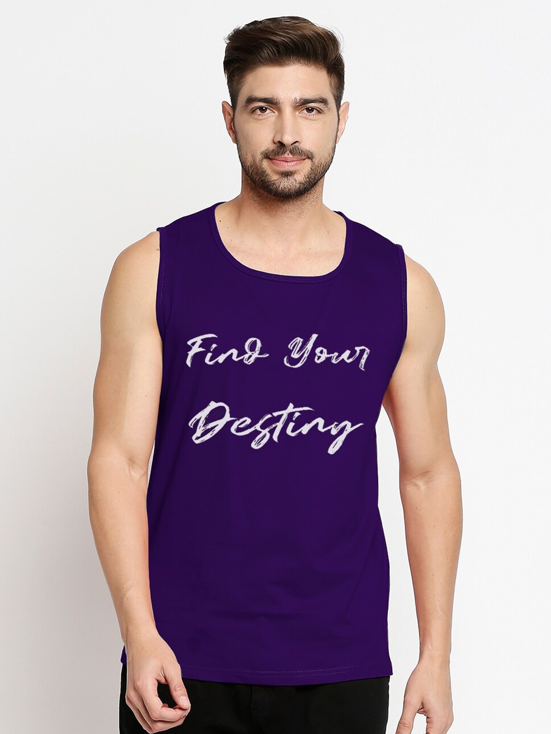 

Blacksmith Men Purple & White Typography Printed Training or Gym Pure Cotton T-shirt