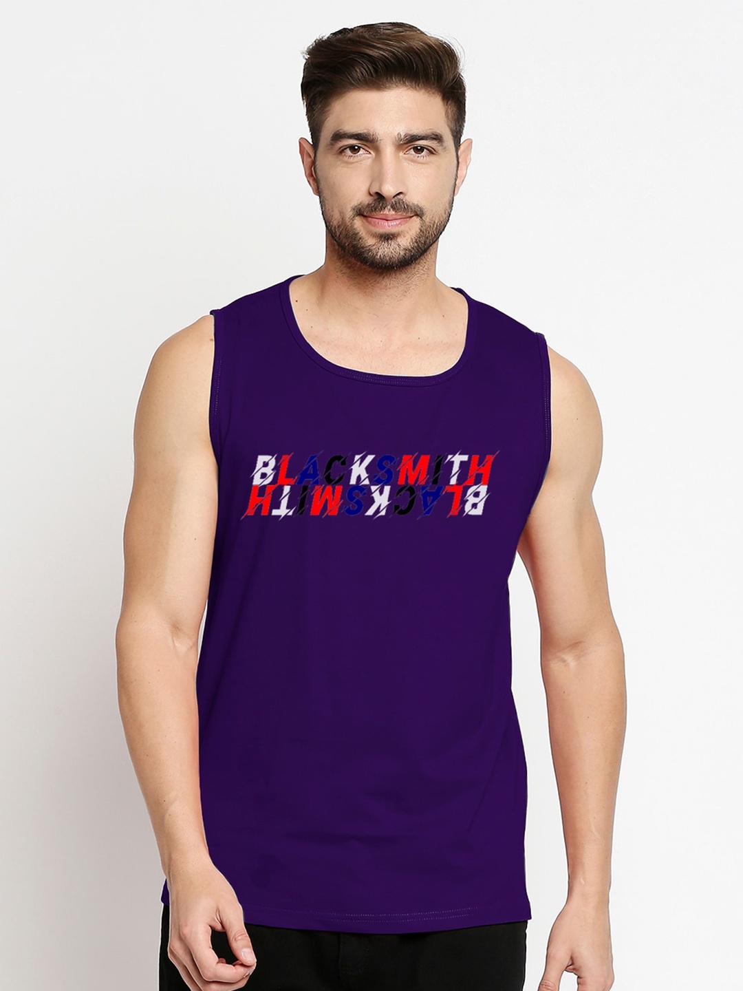 Blacksmith Men Purple Typography Printed Training or Gym T-shirt