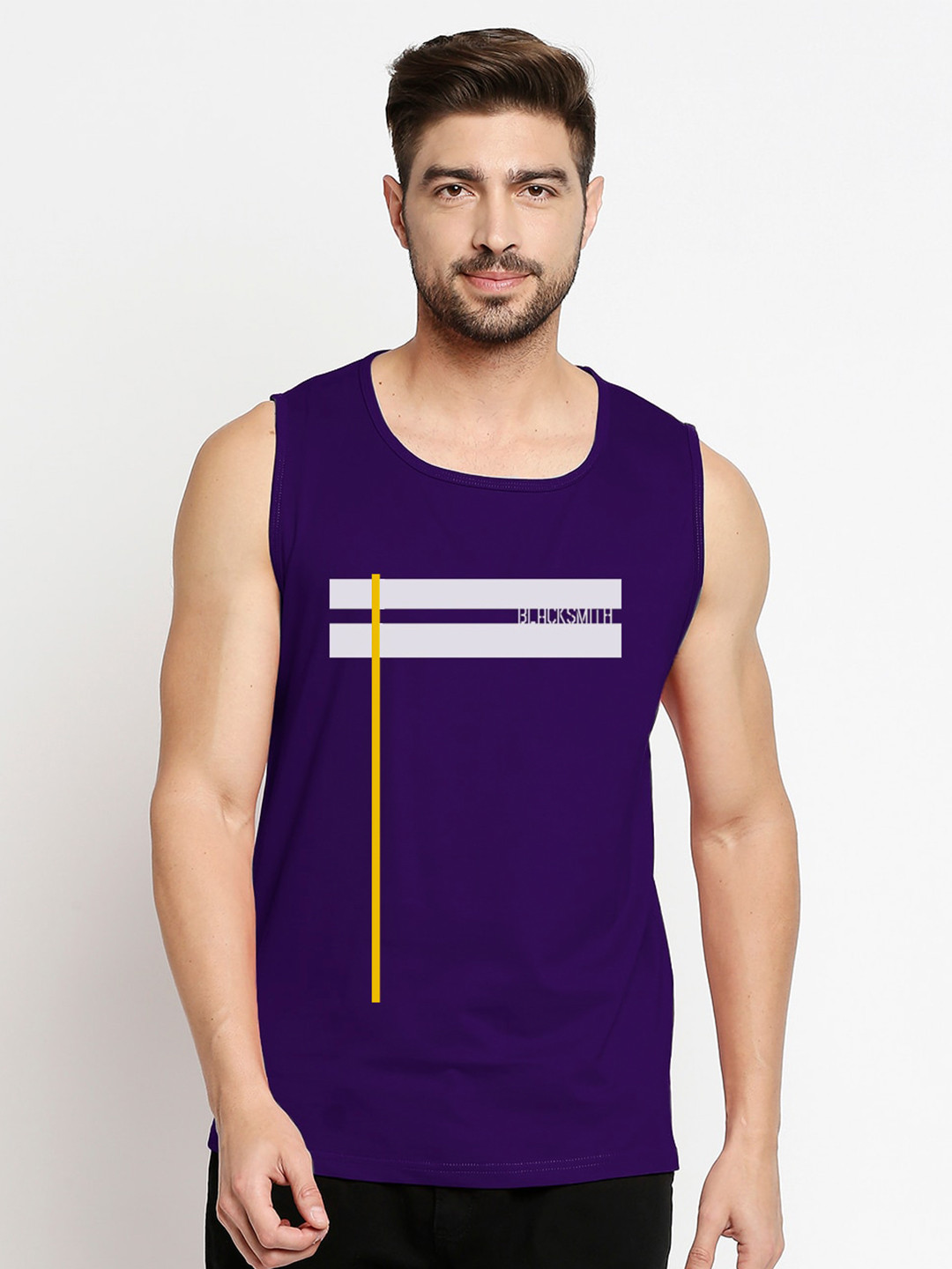 

Blacksmith Men Purple & White Typography Printed Training or Gym Pure Cotton T-shirt