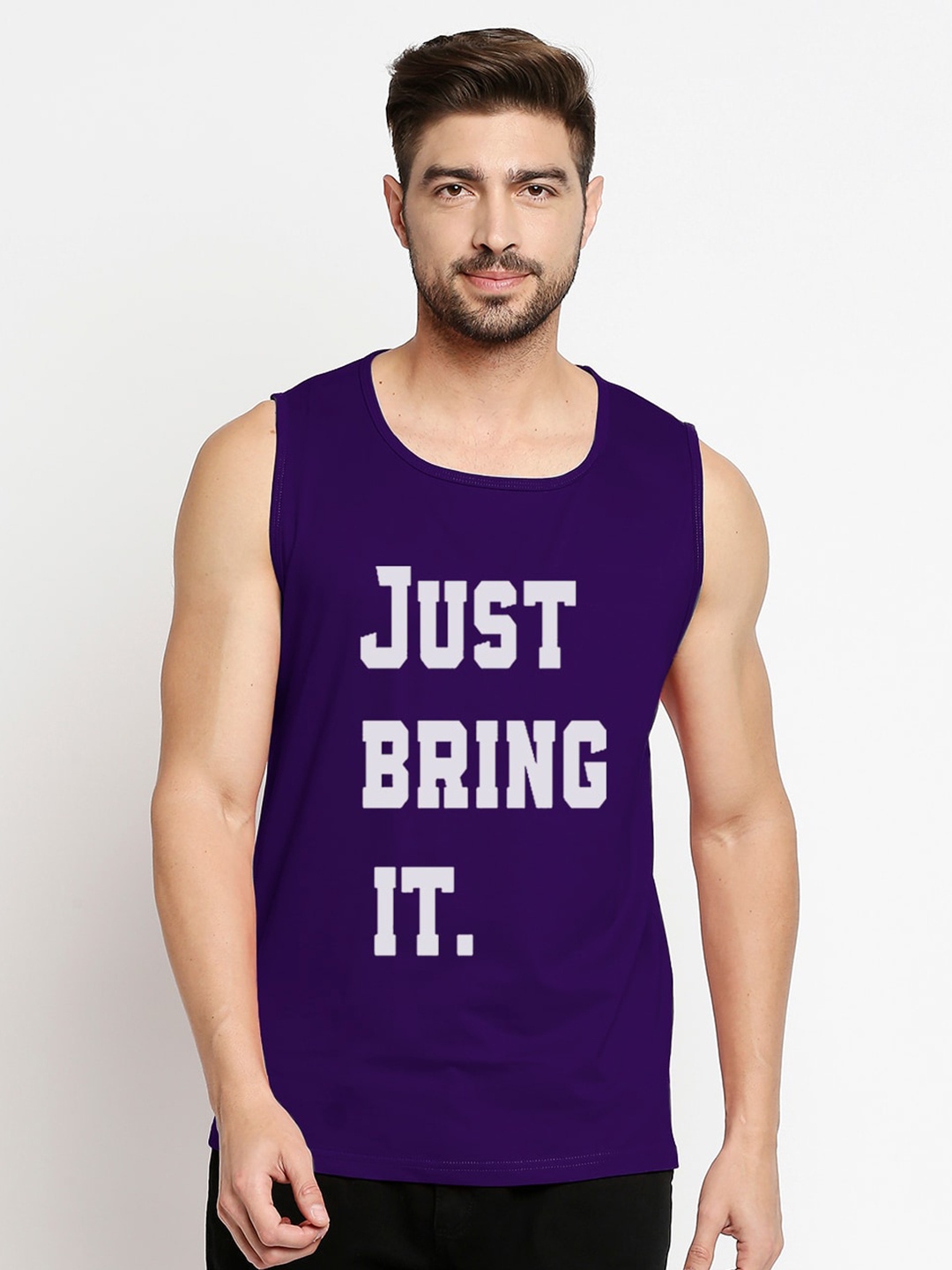 

Blacksmith Men Purple & White Typography Printed Training or Gym Pure Cotton T-shirt