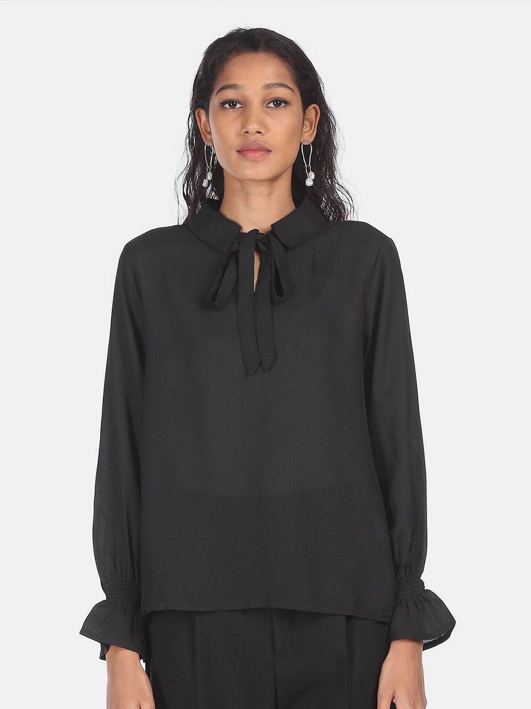 

SHFFL Black Tie-Up Neck Top