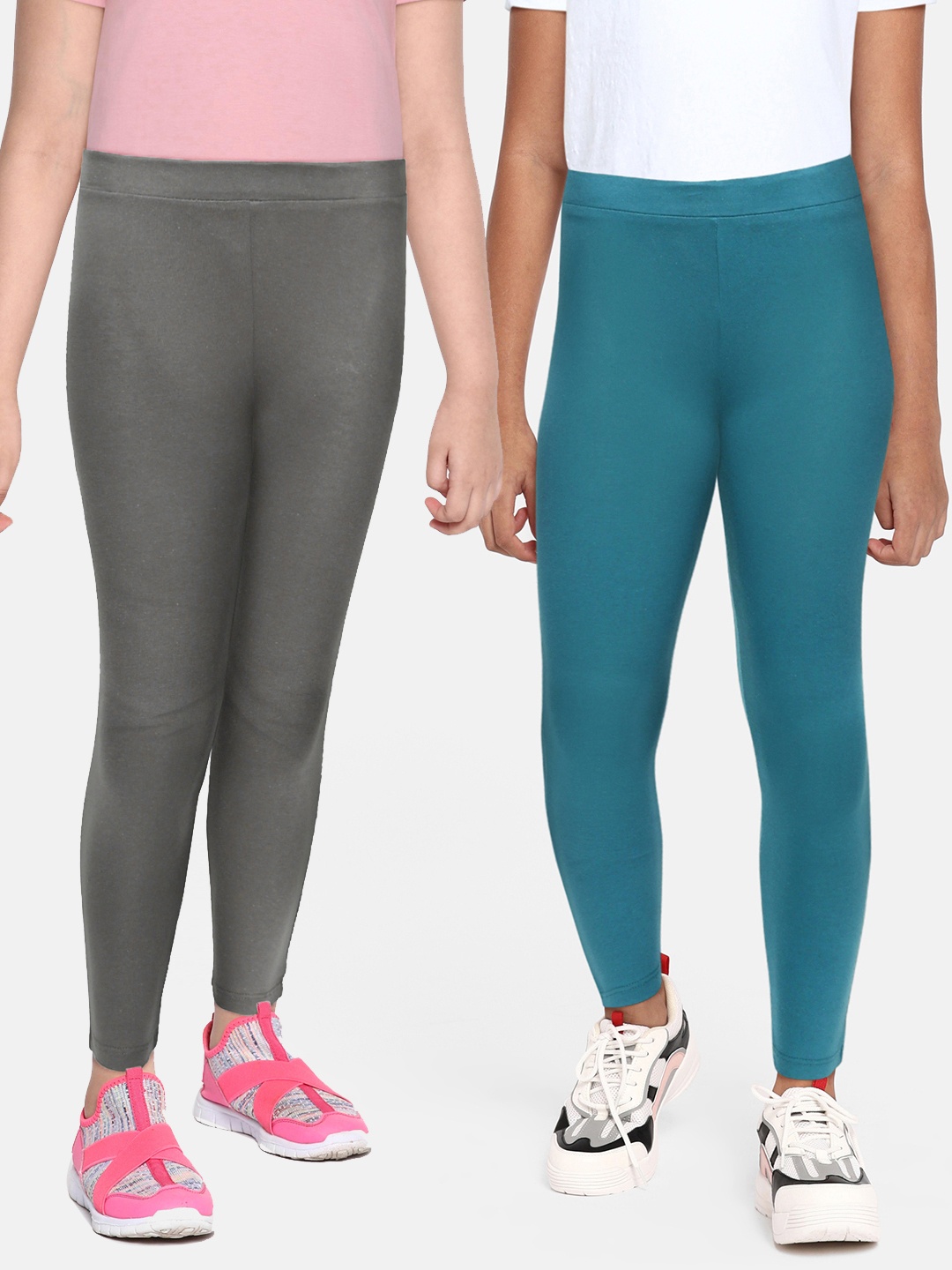 

HERE&NOW Girls Pack of 2 Ankle Length Leggings, Teal