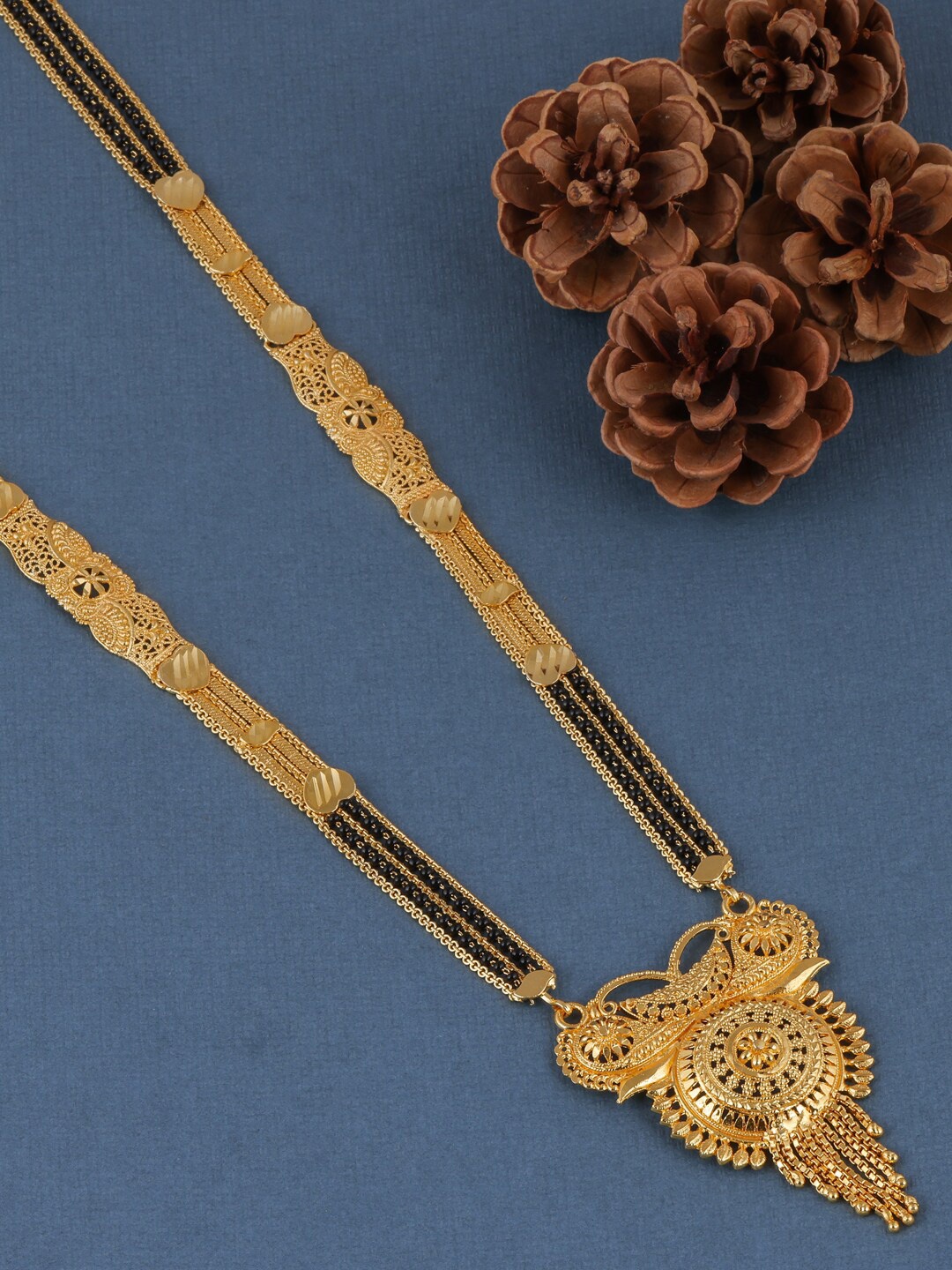 

Brandsoon Gold-Plated & Black Beaded Mangalsutra