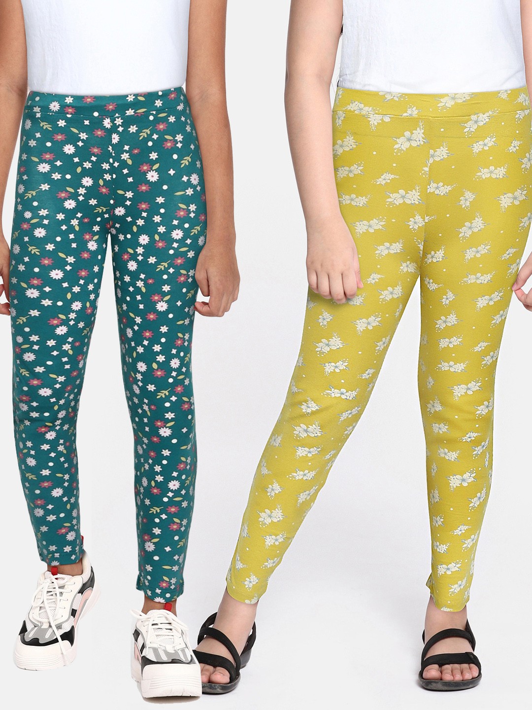

HERE&NOW Girls Pack Of 2 Printed Ankle-Length Leggings, Teal