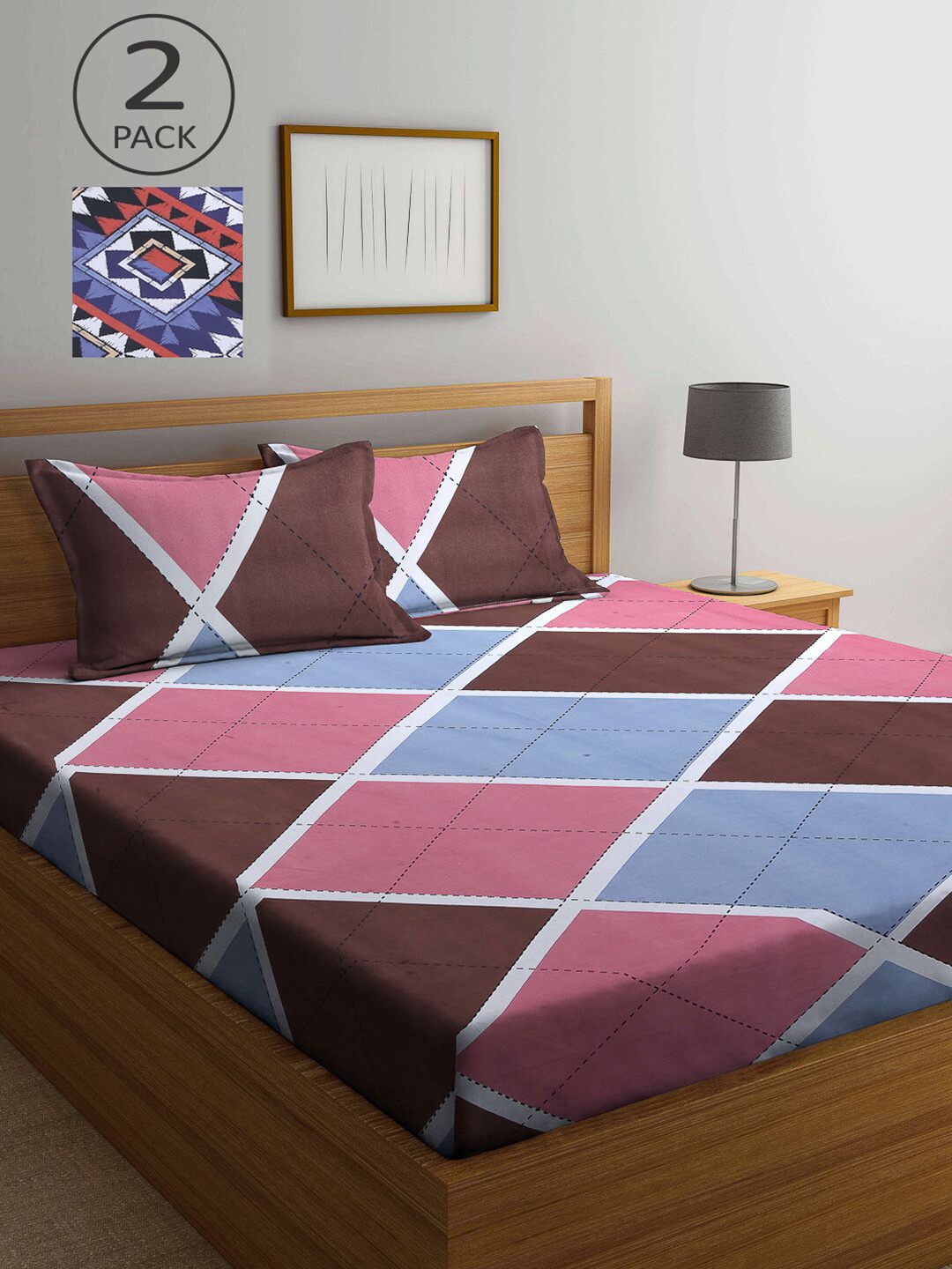 

KLOTTHE Multicoloured Geometric 210 TC 2 King Bedsheet with 4 Pillow Covers, Multi