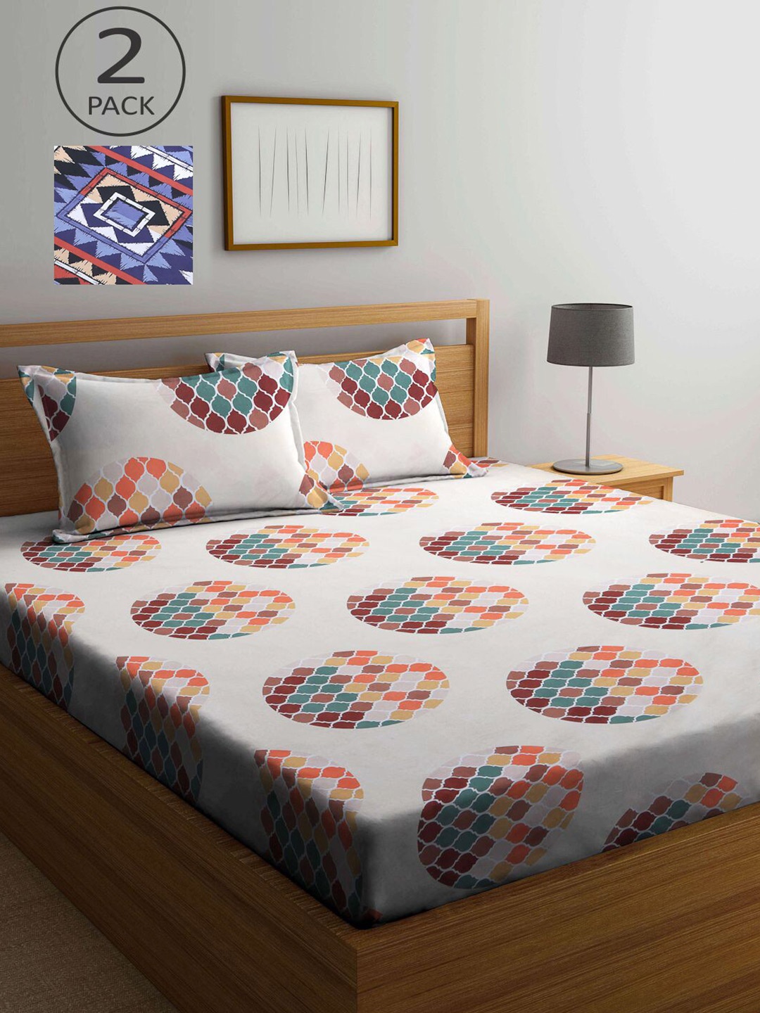 

KLOTTHE Multicoloured Geometric 210 TC 2 King Bedsheet with 4 Pillow Covers, Multi