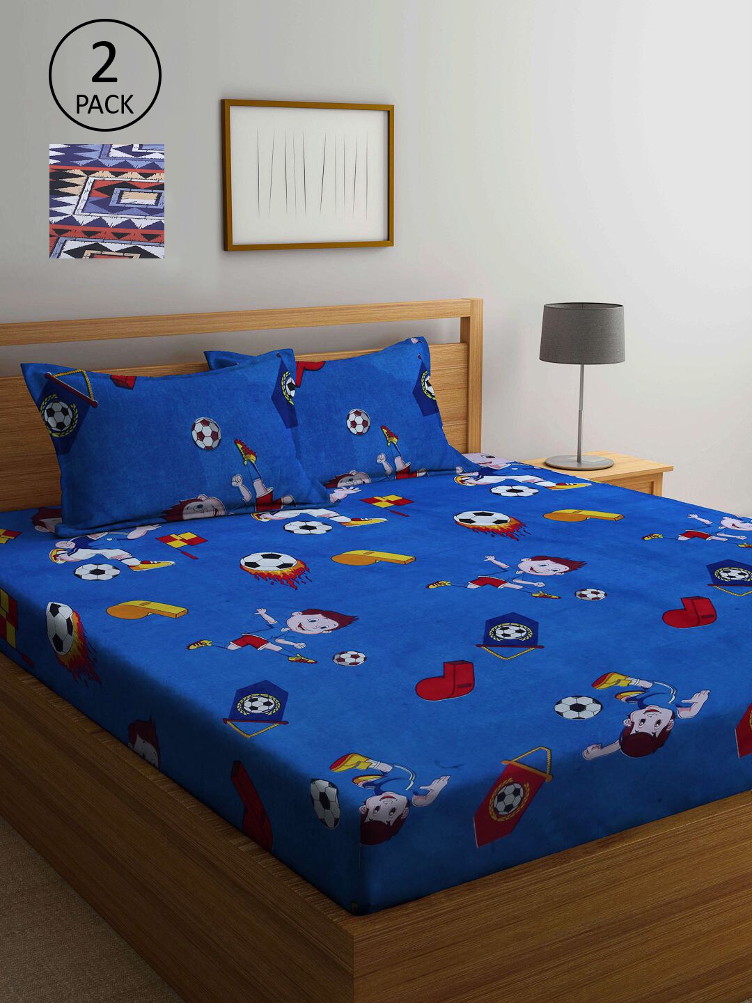 

KLOTTHE Blue & White Cartoon Characters 210 TC 2 King Bedsheet with 4 Pillow Covers
