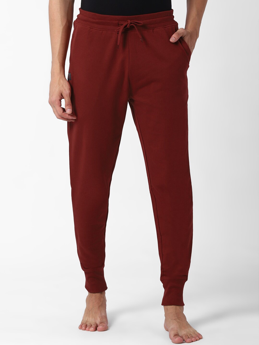 

Peter England Men Maroon Solid Knitted Straight Fit Mid-Rise Lounge Joggers