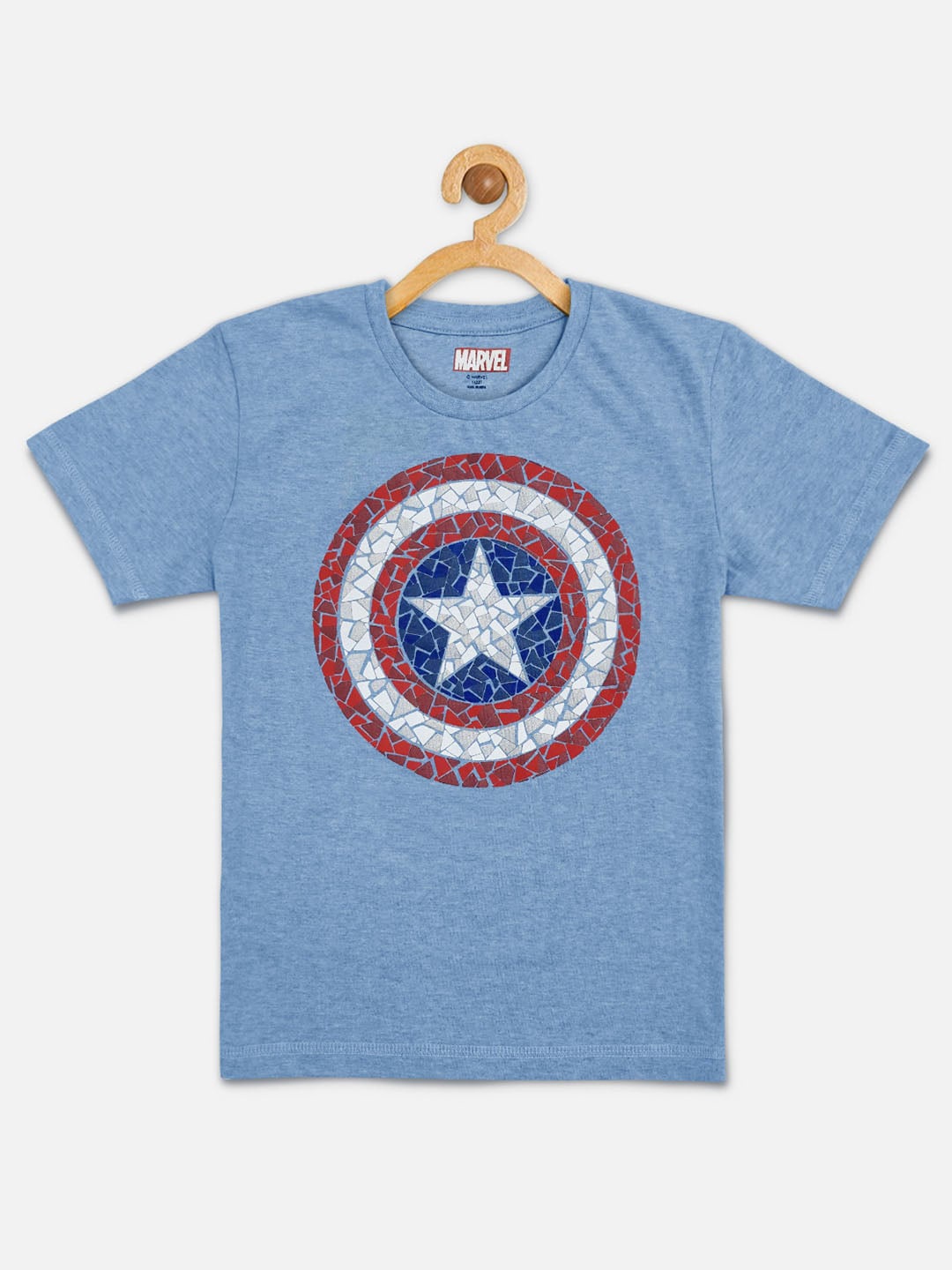

Kids Ville Boys Blue & White Captain America Printed Cotton Round Neck T-shirt