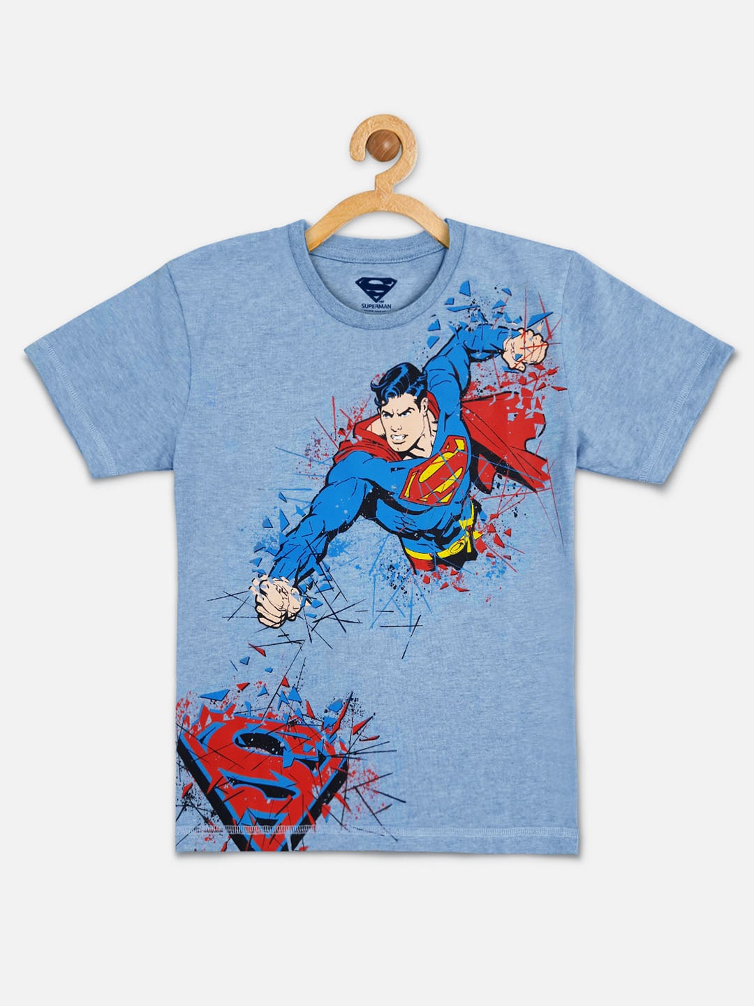 

Kids Ville Boys Blue & Red Superman Printed Pure Cotton Applique T-shirt