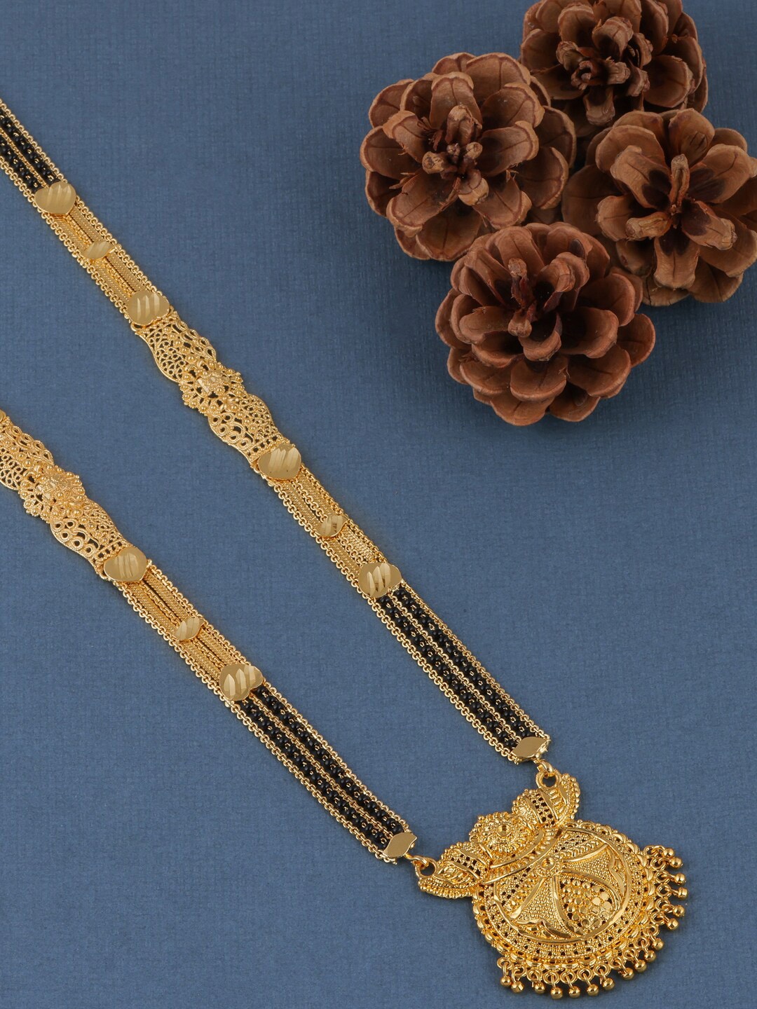 

Brandsoon Gold-Plated Black Beaded Traditional Mangalsutra