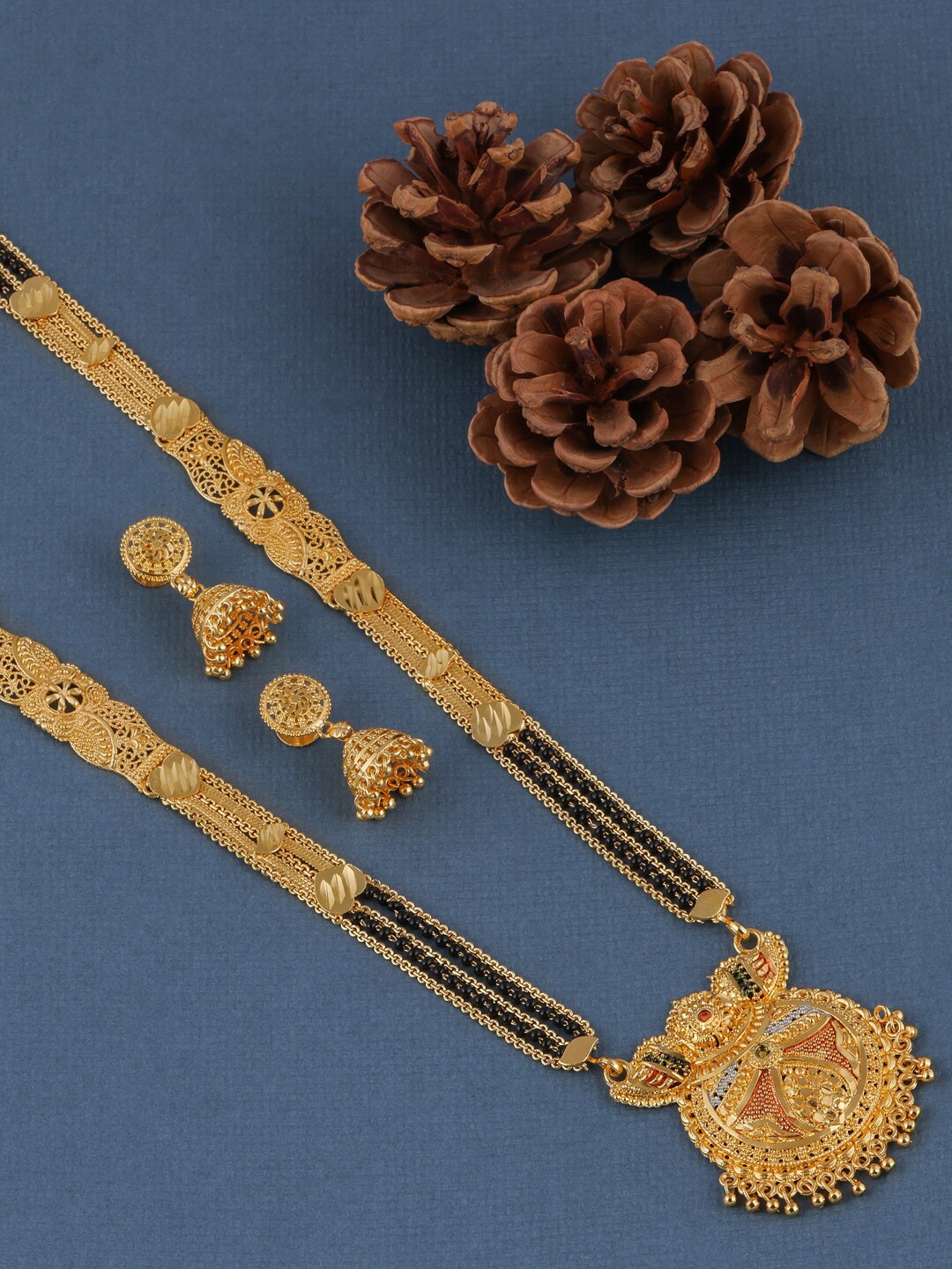 

Brandsoon Black & Red Gold-Plated Beaded Mangalsutra