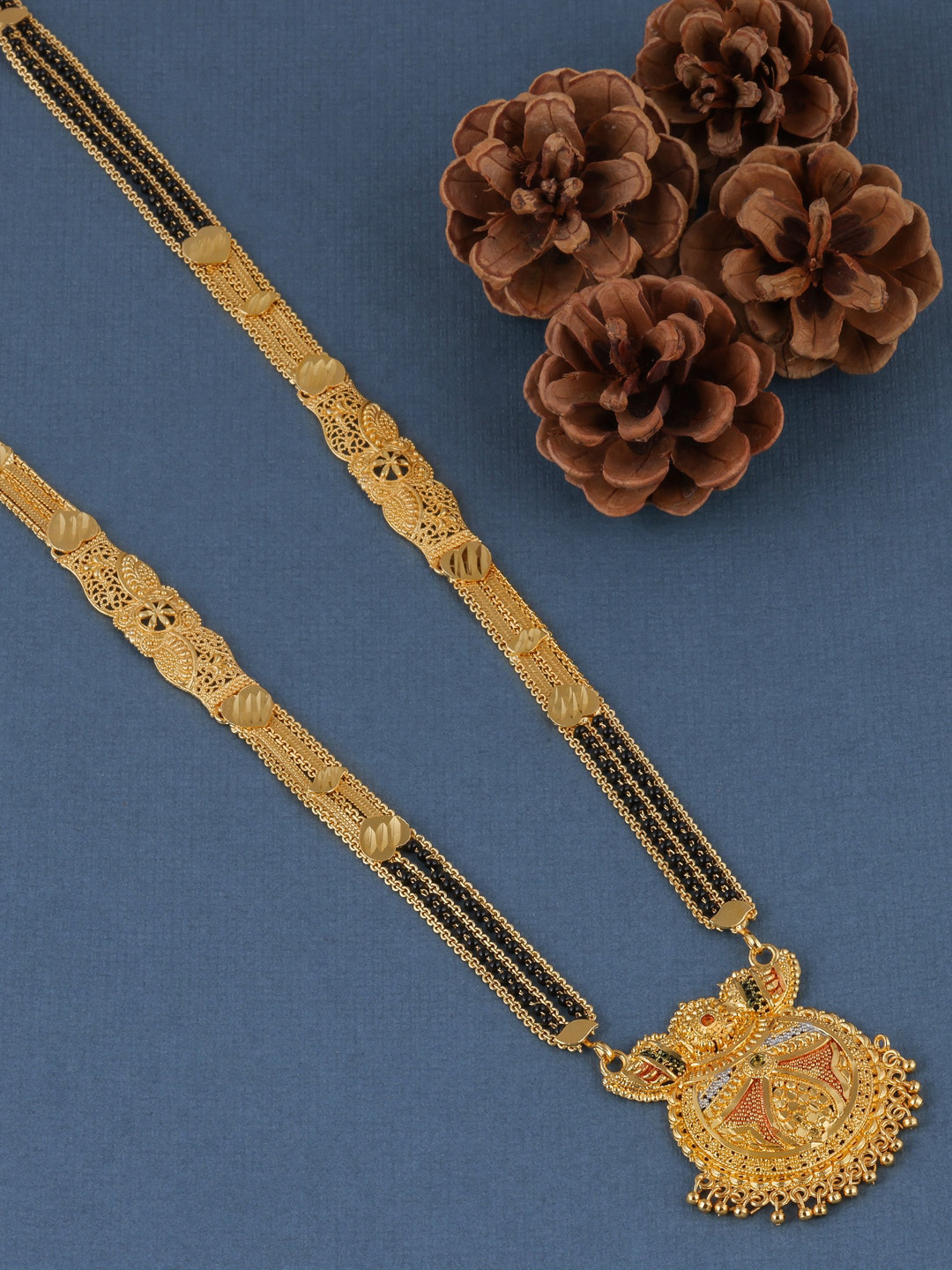 

Brandsoon One Gram Gold-Plated Black Beaded Mangalsutra