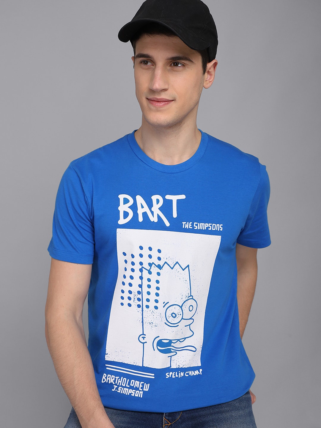 

Free Authority Men Blue & White The Simpsons Printed Cotton T-shirt