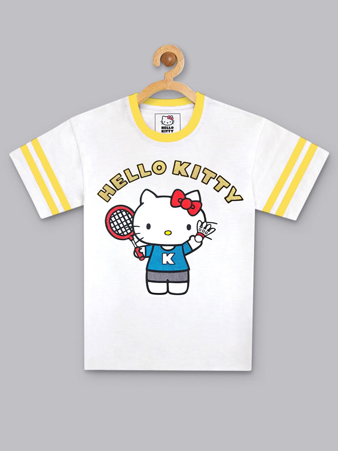 

Kids Ville Girls White & Yellow Hello Kitty Printed Cotton T-shirt
