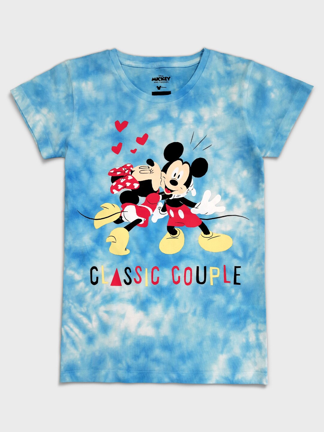 

Kids Ville Girls Blue & White Mickey & Minnie Printed Pure Cotton T-shirt