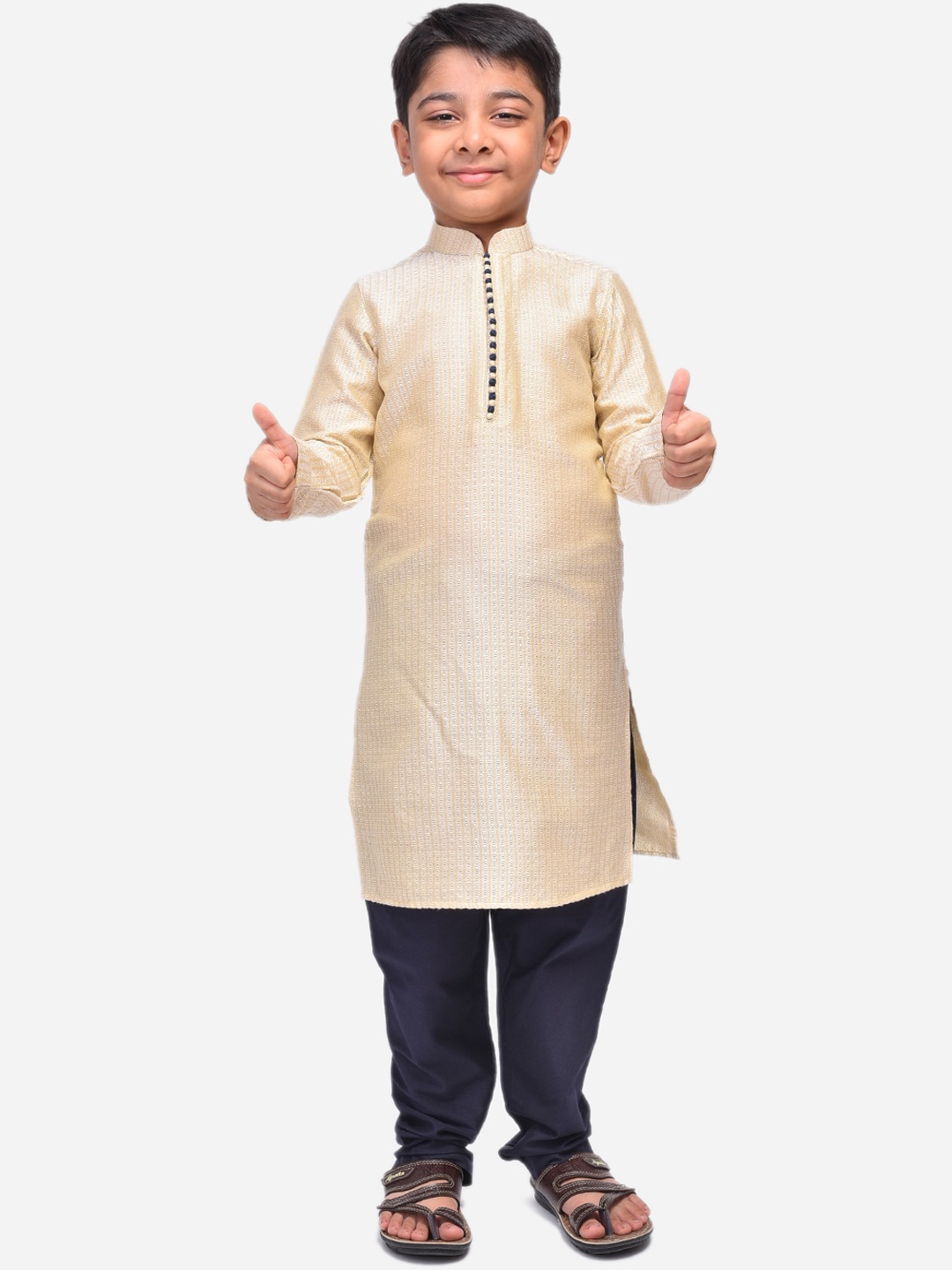 

NAMASKAR Boys Cotton Self Design Kurta, Cream