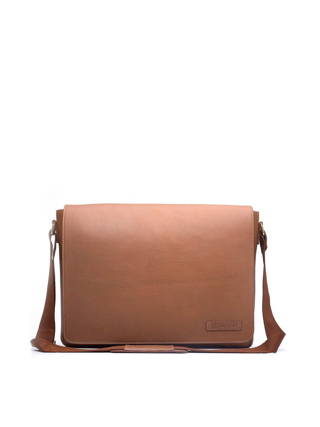 

ARCADIO Brown Leather Laptop Bag With Detachable Shoulder Strap