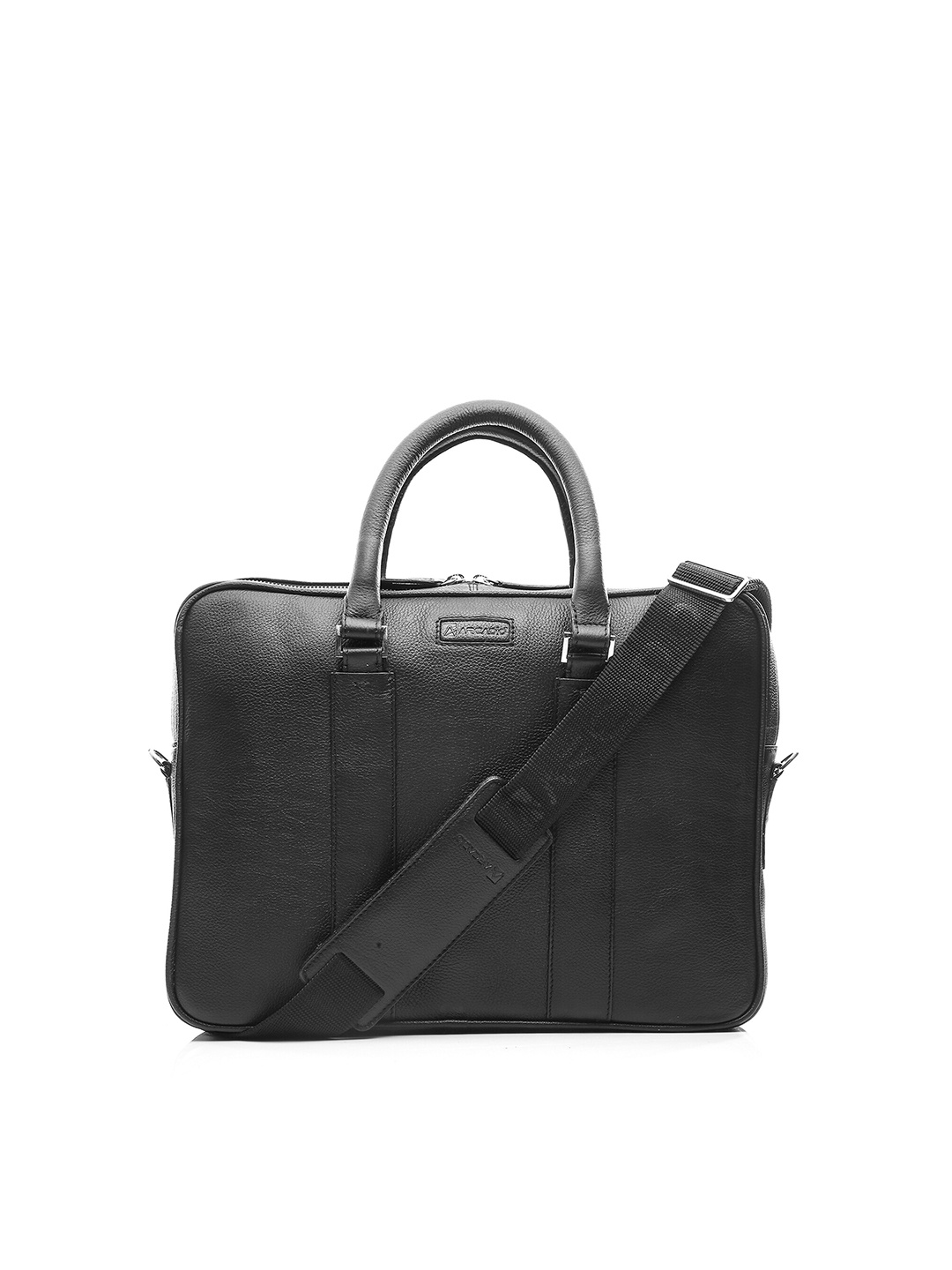 

ARCADIO Unisex Black Leather Laptop Bag with Detachable Shoulder Strap